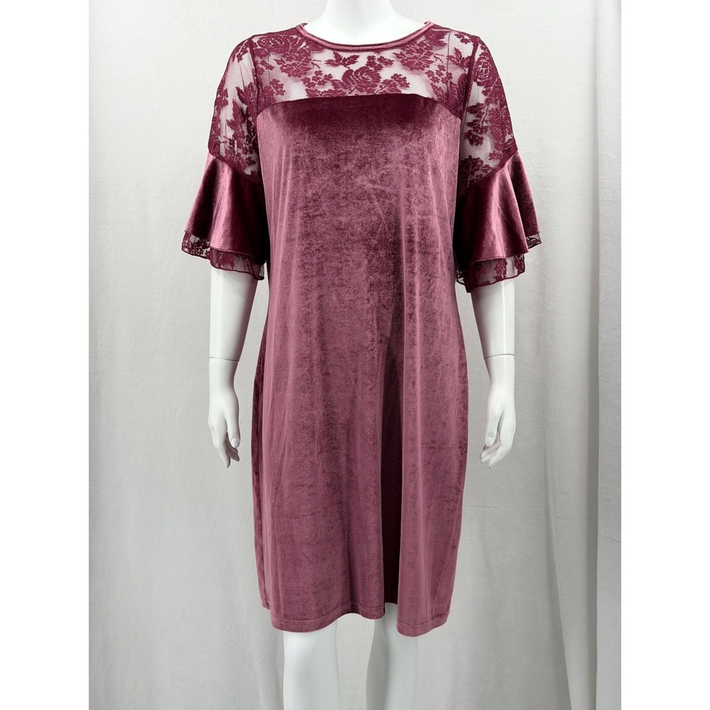 COC Dress Womens 3X Mauve Velvet Floral Sheer Lace Yoke Elegant Romantic Holiday
